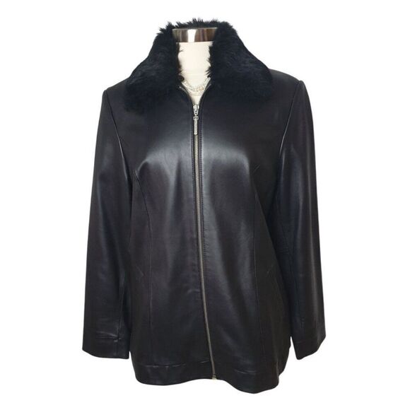 Preston & York Women's Black Genuine Lambskin Jacket Lg With Faux Fur Collar - Picture 7 of 7